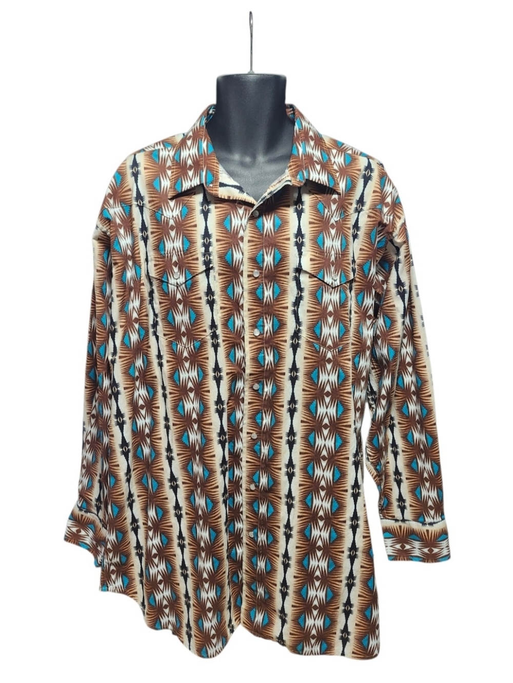 Panhandle Slim Brown & Turquoise Blue Western Shirt With Snap Buttons.